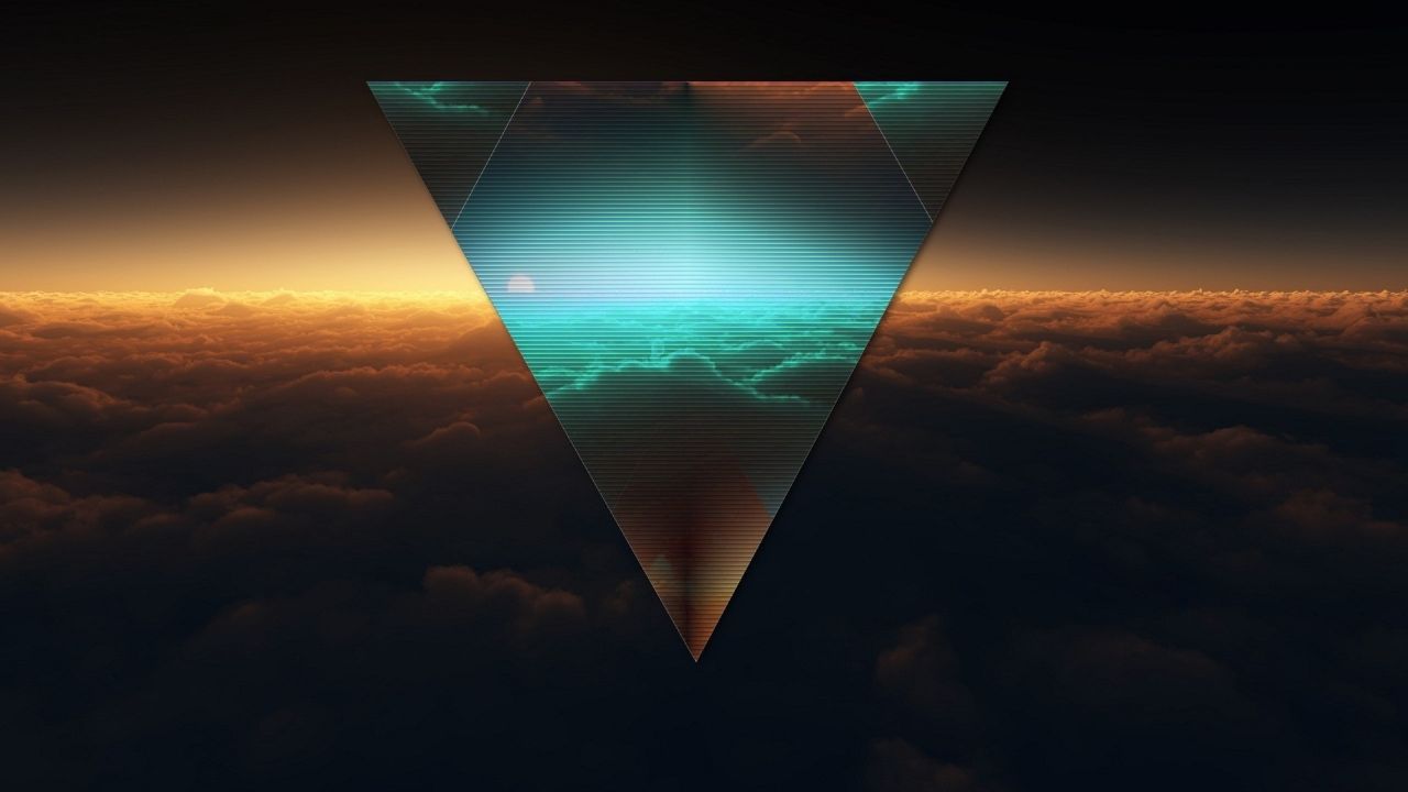 Geometric abstract triangle over clouds sunset