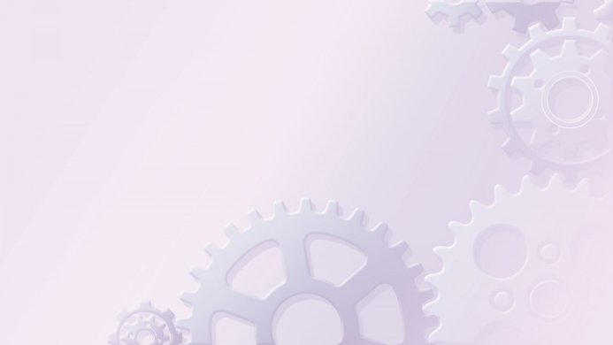 Several white gears on a light purple background