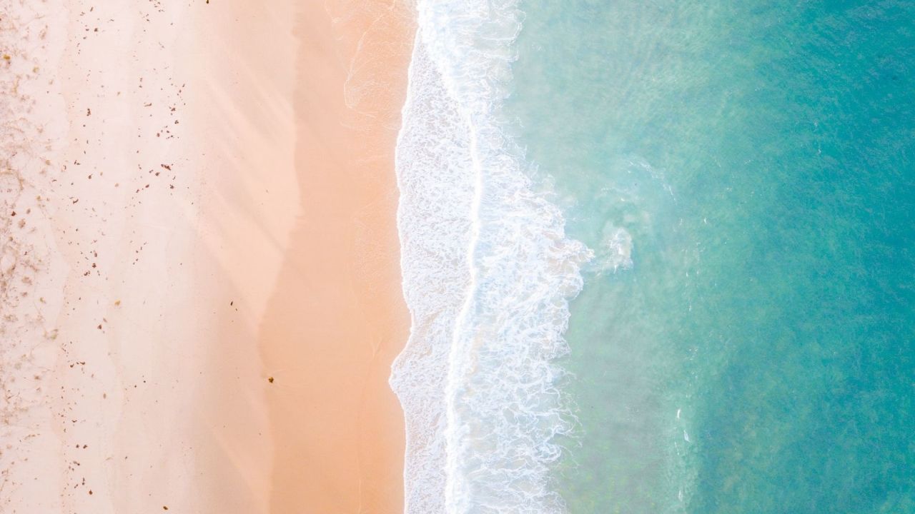 Aerial view of beach with waves