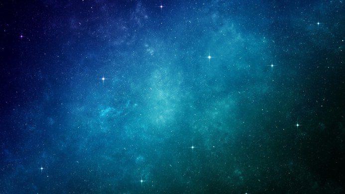 A beautiful nebula with bright stars in shades of blue, teal and green