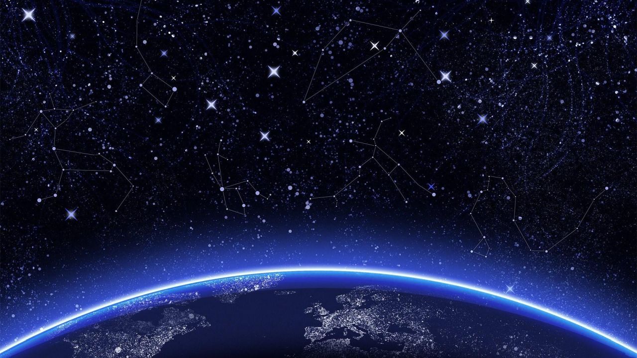 Earth from space with constellations