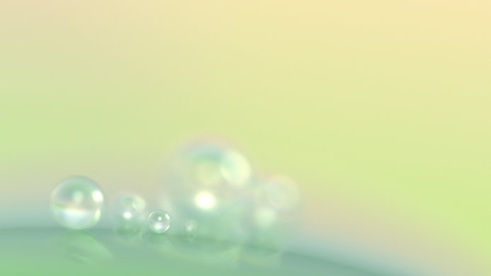 Abstract image of several iridescent bubbles on a pastel background