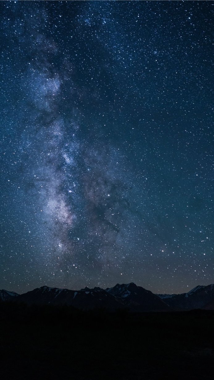 Milky Way galaxy above dark mountains at night