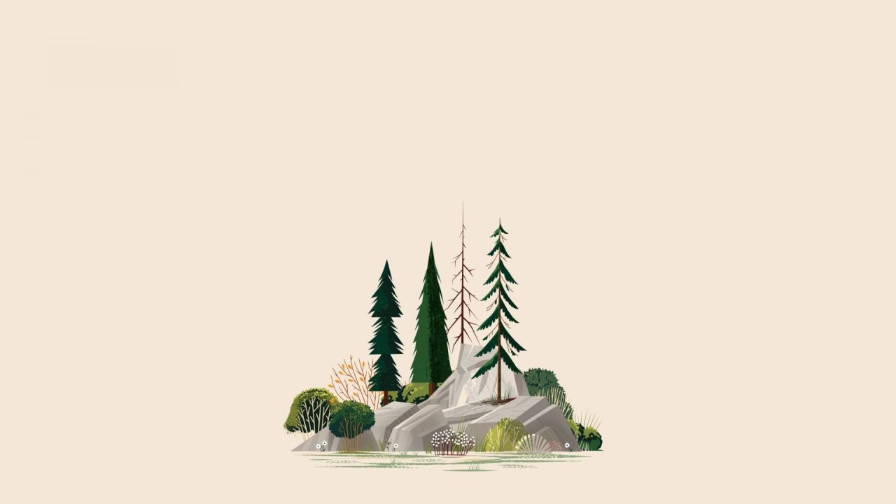 Minimalist landscape illustration with trees