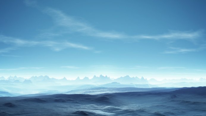 A cool landscape with mountains and a light blue sky