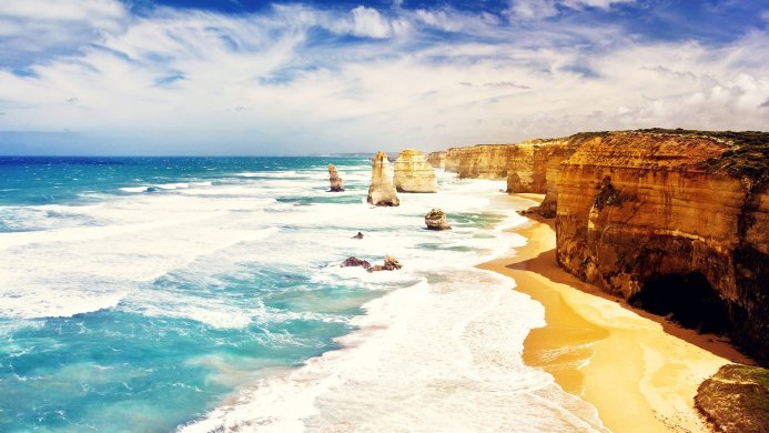 The Twelve Apostles rock formations along the Great Ocean Road in Victoria, Australia