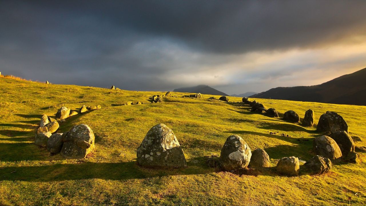 Stone circle in a green field