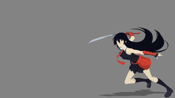 Akame from Akame ga Kill! wielding a sword in a minimalist style image