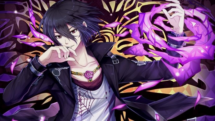 Anime boy with black hair and purple magic energy
