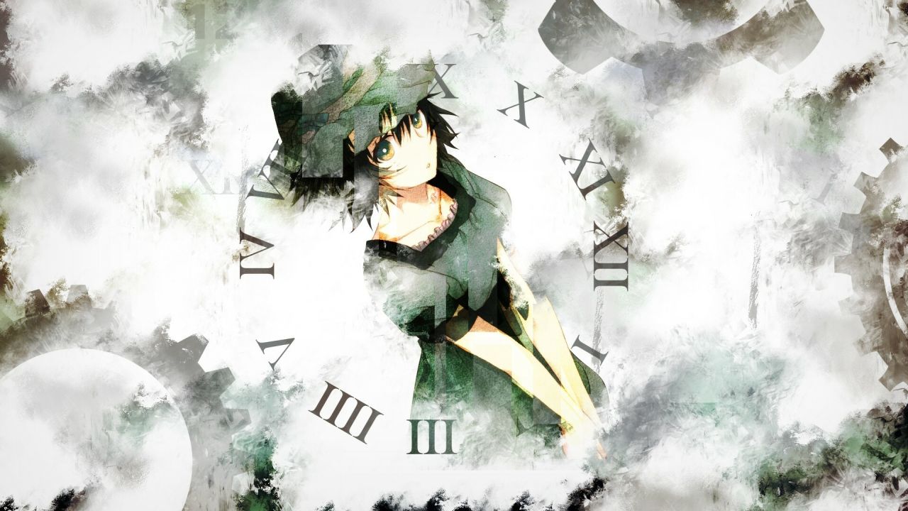 Anime girl with clock and gear background