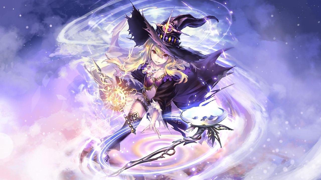 Anime Girl witch casting spell magic orb