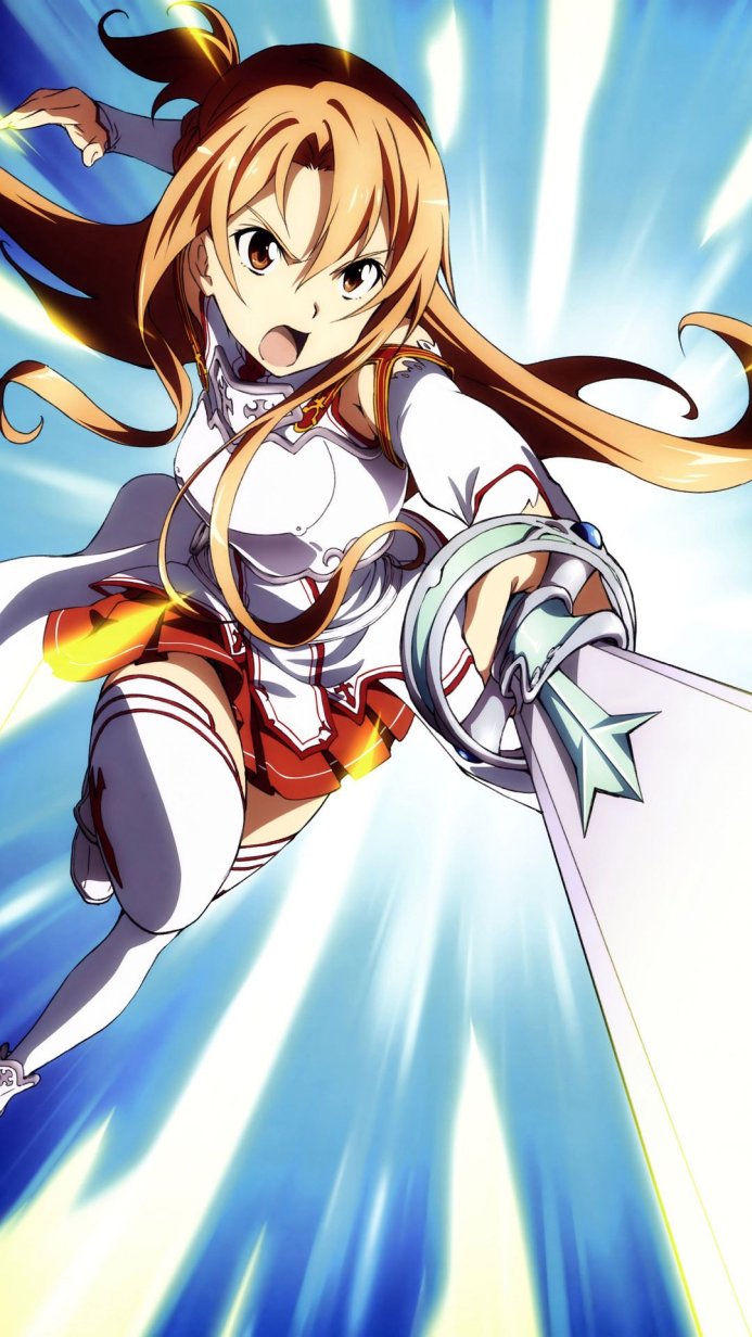 Asuna Yuuki from Sword Art Online with her sword, ready to fight