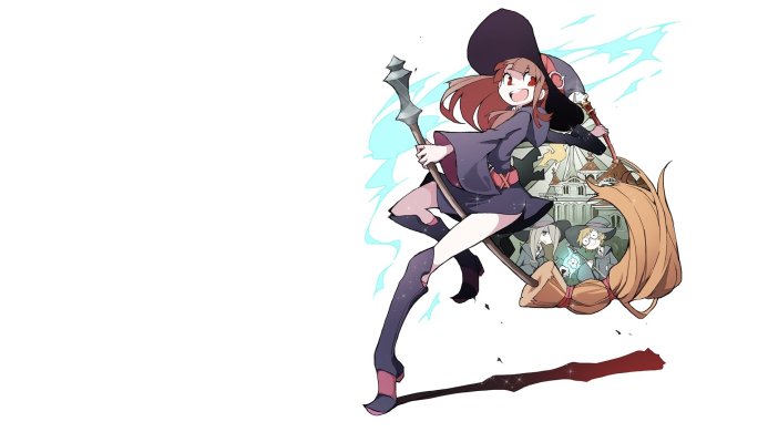 Atsuko Kagari from Little Witch Academia, a witch with a broom and staff