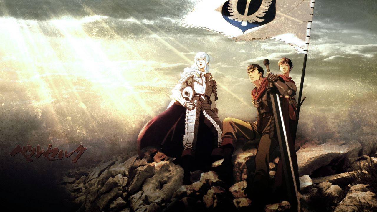 Guts and Griffith with Band of the Hawk flag from Berserk