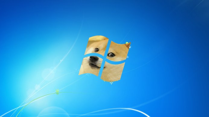 Doge inside Windows logo, on blue background
