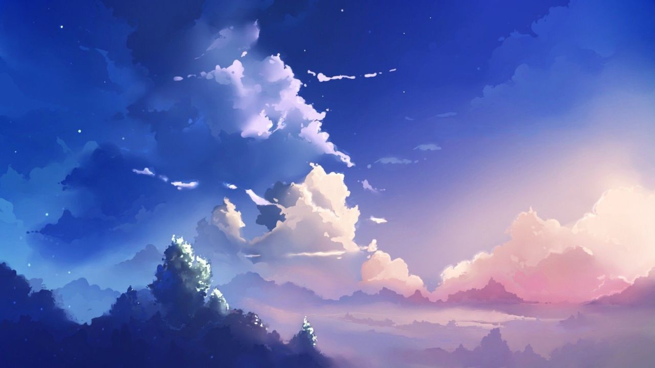 Colorful anime style sky with clouds