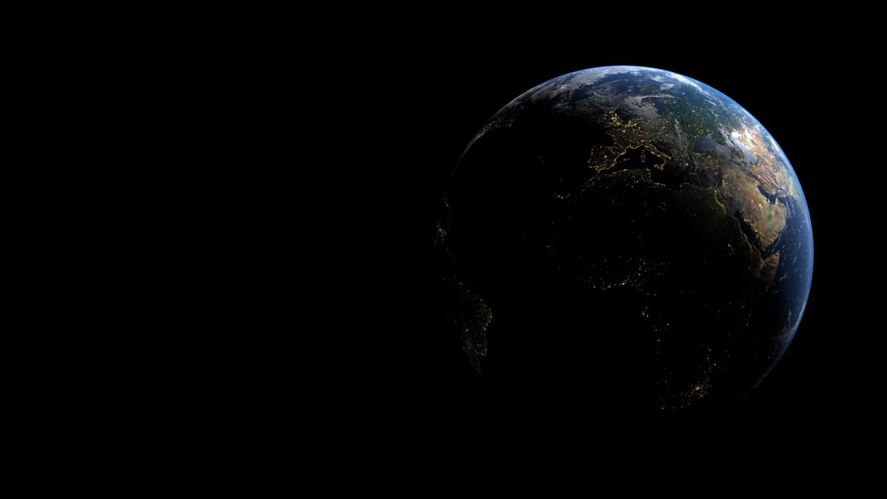 Earth at night view from space with city lights