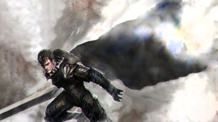 Guts from Berserk, a warrior in dark armor with a large sword