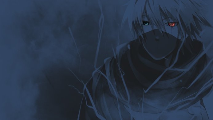 Kakashi Hatake, a character from Naruto, with one red and one green eye, wearing a mask
