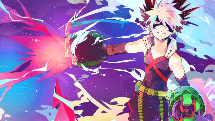 Katsuki Bakugo from My Hero Academia unleashing an explosion of power