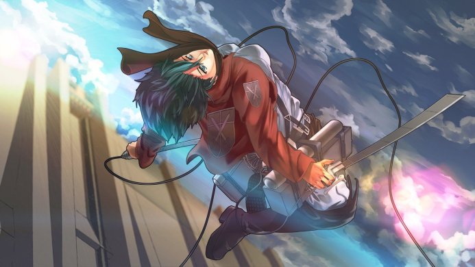 Levi Ackerman from Attack on Titan flying with his gear