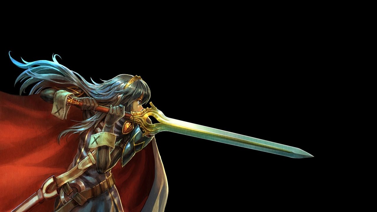 Lucina Fire Emblem warrior sword black background