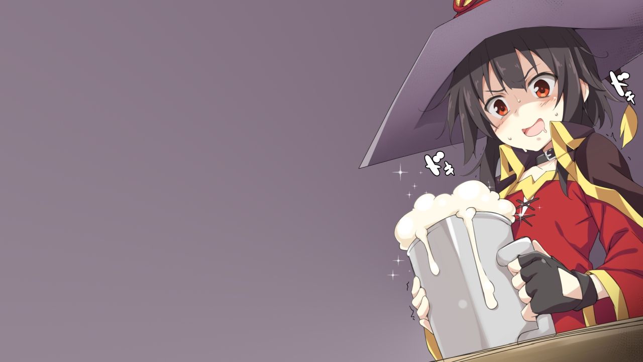 Megumin with a large mug of beer and foam