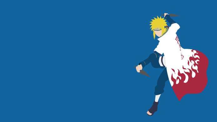 Minato Namikaze from Naruto in action pose with kunai on blue background