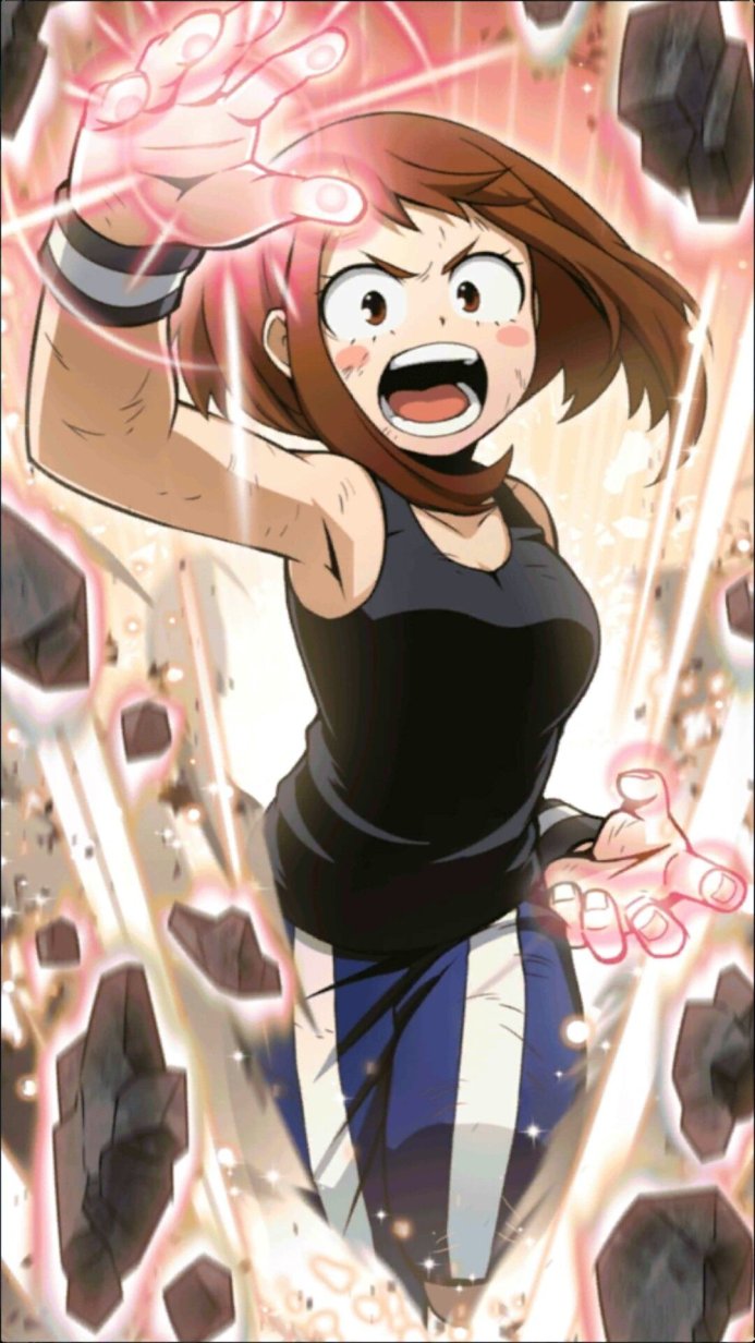 Ochaco Uraraka from My Hero Academia using her zero gravity superpower