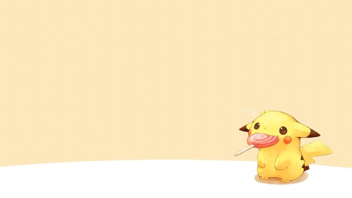 Pikachu from Pokemon is eating a lollipop