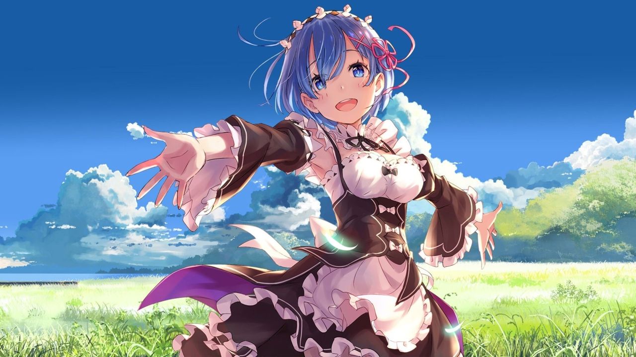 Rem from ReZero in maid outfit reaching out hands