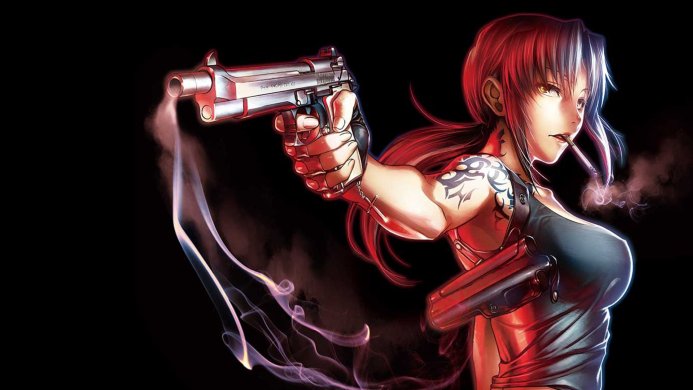 Revy from Black Lagoon holding a gun and smoking a cigarette