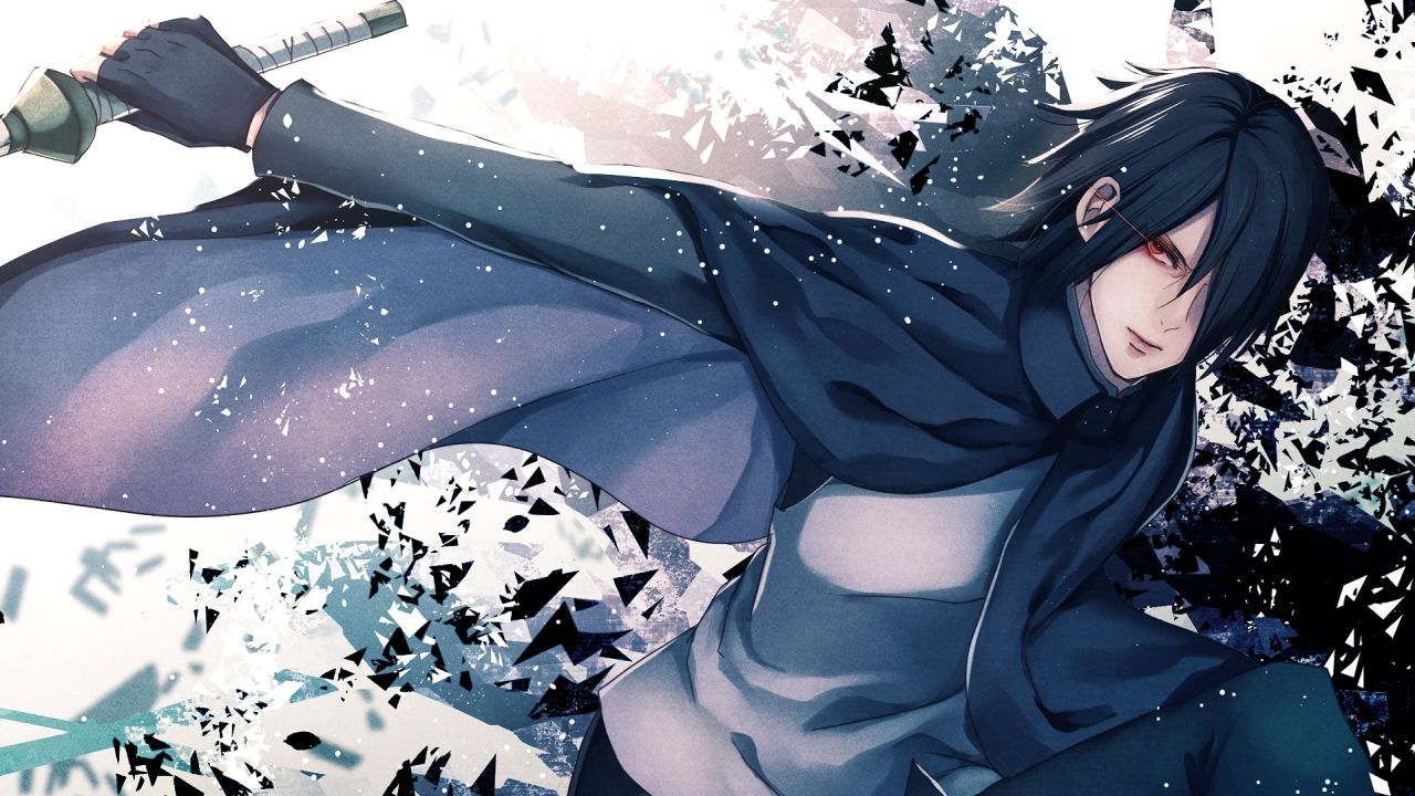 Sasuke Uchiha from Naruto with a sword in a pose