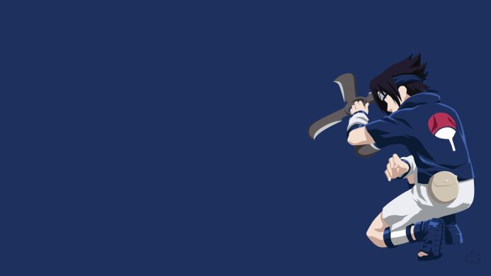 Sasuke Uchiha, character from Naruto, preparing for an attack with a kunai