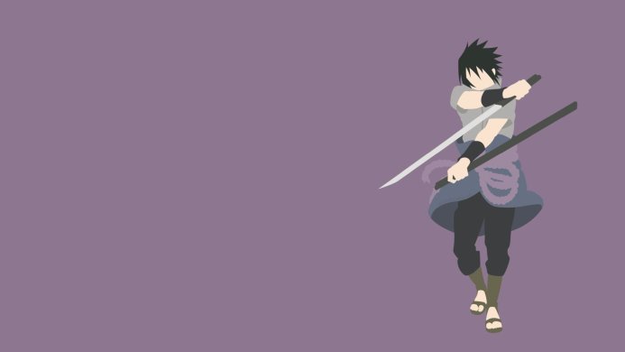 Sasuke Uchiha from Naruto wielding two swords in a minimalist style