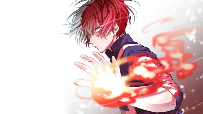 Shoto Todoroki from My Hero Academia using his fire power