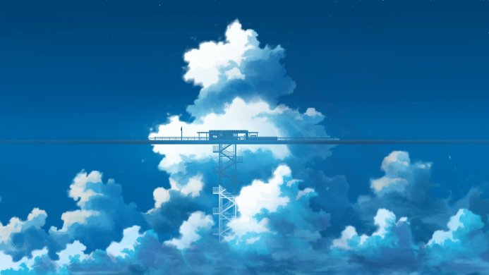 Sky station on a bridge among the clouds, with stairs leading down