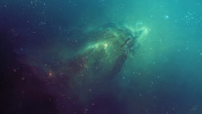 A beautiful nebula in space with stars and colorful clouds of gas and dust