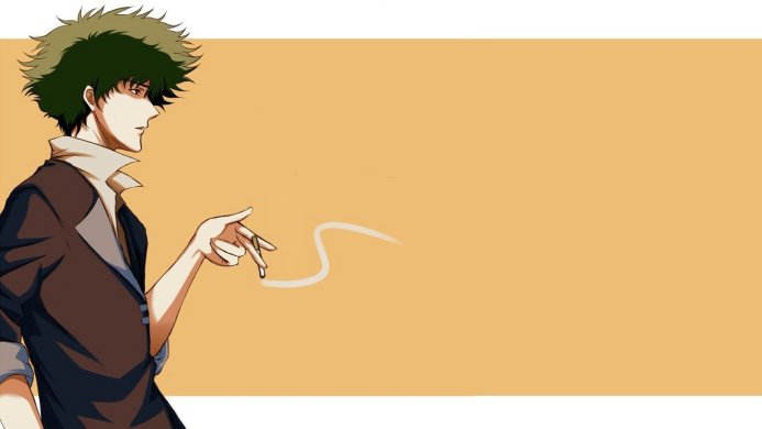 Spike Spiegel, a character from Cowboy Bebop, in a profile view smoking a cigarette