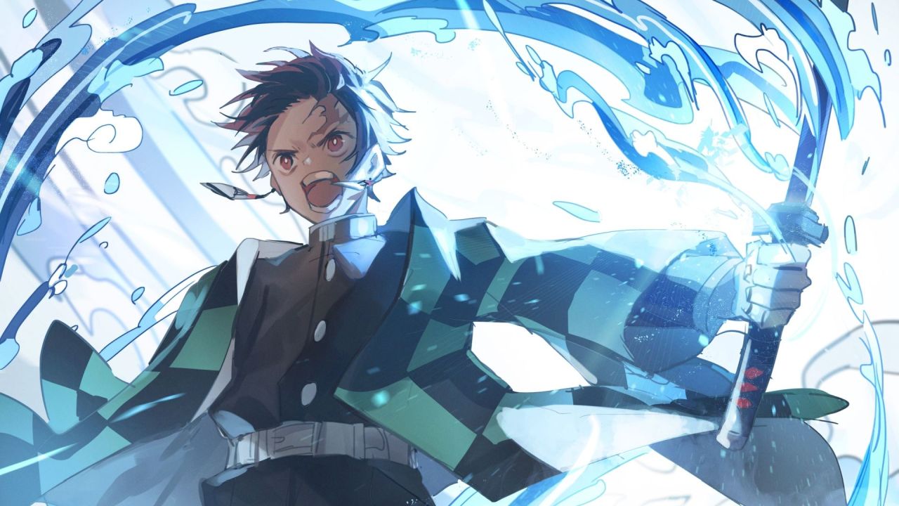 Tanjiro Kamado with sword and water effect Demon Slayer