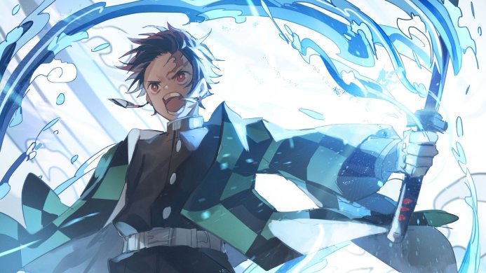 Tanjiro Kamado from Demon Slayer wielding a sword with water effects