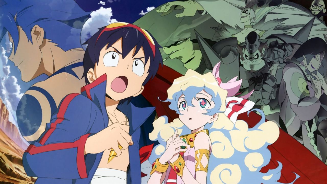 Simon Nia Teppelin and characters from Gurren Lagann
