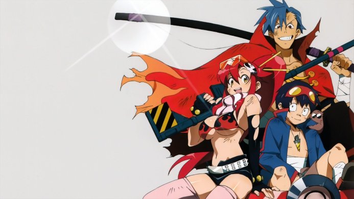 Yoko Littner, Simon and Kamina from Tengen Toppa Gurren Lagann pose together
