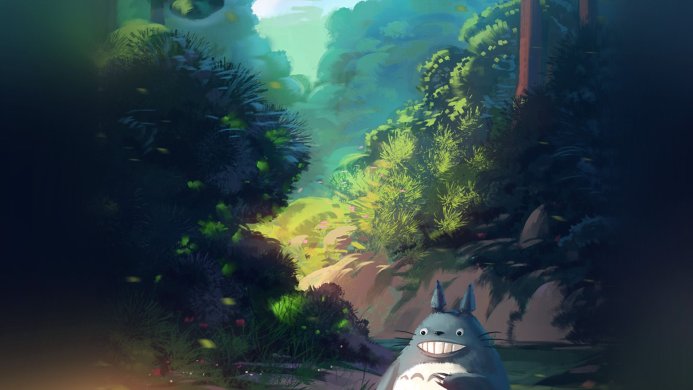 Totoro in a forest setting from the movie My Neighbor Totoro