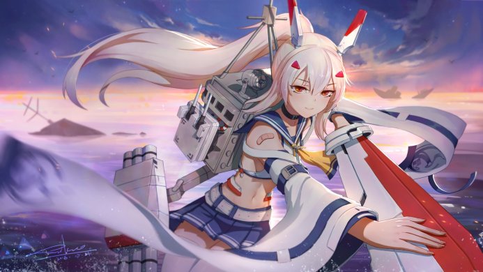 Unryuu from Kantai Collection anime, a ship girl with white hair and naval equipment