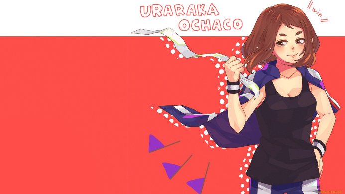 Uraraka Ochaco from My Hero Academia anime with red background