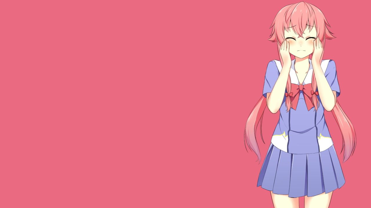Anime girl pink hair school uniform hands on face