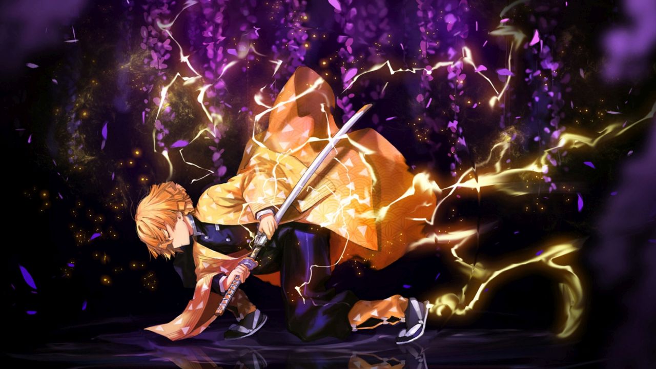 Zenitsu Agatsuma with sword and lightning