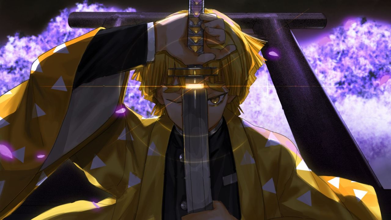 Zenitsu Agatsuma holding katana from Demon Slayer