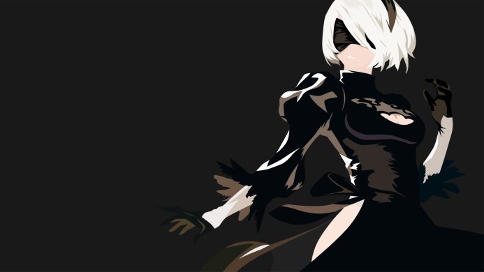 2B, an android warrior from Nier: Automata, in a black dress with white hair